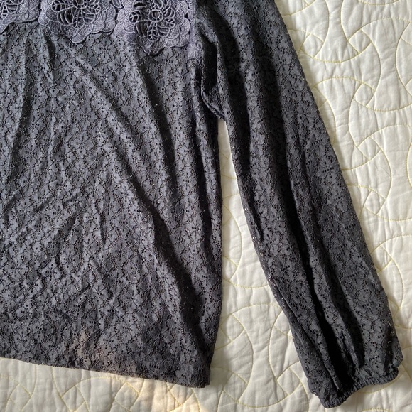 LOFT Charcoal Grey Lace Top - Picture 2 of 5